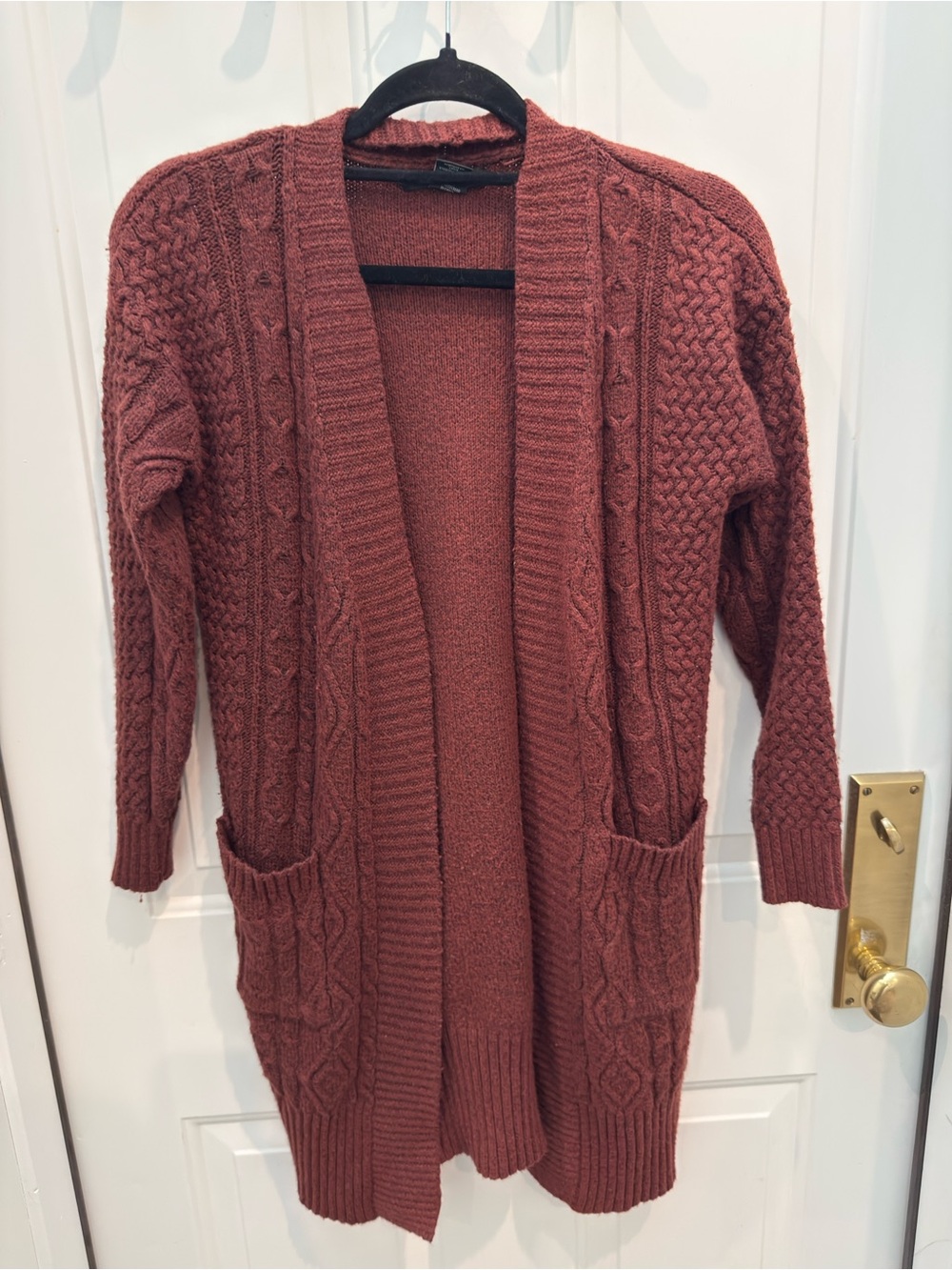 Open-Front Cable Knit Cardigan Sweater - Rust